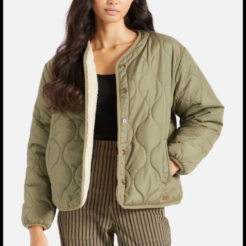 Brixton Sherpa Reversible‎ Insulated Jacket Cream Olive M Cozy Gorpcore Neutral - Picture 8 of 16